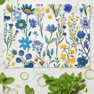 Rustieke Franse Blauwe Tuin Wildflowers Theedoek