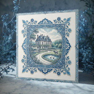 Rustieke Franse Toile De Jouy Vintage Vervaaide Ku Tegeltje