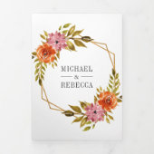 Rustieke gebrande Sinaasappel bloemen geometrisch  Drieluik Uitnodiging (Cover)