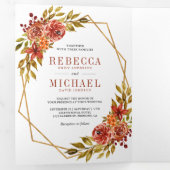 Rustieke gebrande Sinaasappel bloemen geometrisch  Drieluik Uitnodiging (Binnenzijde eerst)