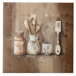 Rustieke gebruiksvoorwerpen Waterverven Faux Wood  Tegeltje