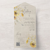 Rustieke Geel & Bruin Zomer Zonnebloem QR Code All In One Uitnodiging (Binnen)