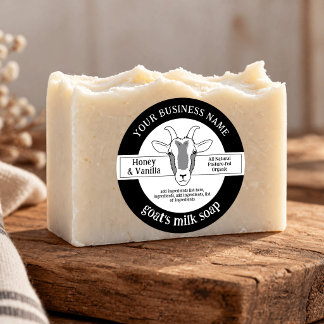 Rustieke geitenmelk zeep productlabel zwart wit ronde sticker