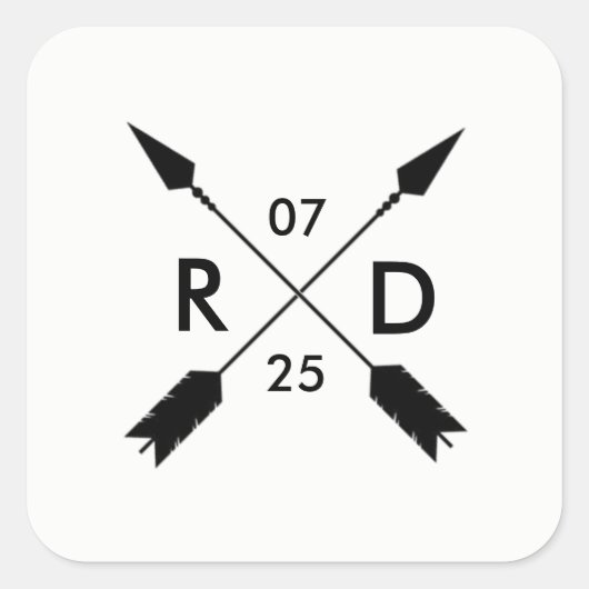 Rustieke gekruiste pijl | Aangepaste trouwdatum Vierkante Sticker (Voorkant)