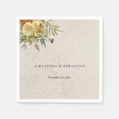 Rustieke Gele Rozen Crème Damask Bruiloft Servet (Voorkant)