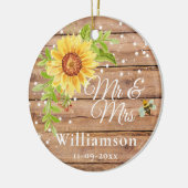 Rustieke Gele Zonnebloem Bruiloft Keramisch Ornament (Links)