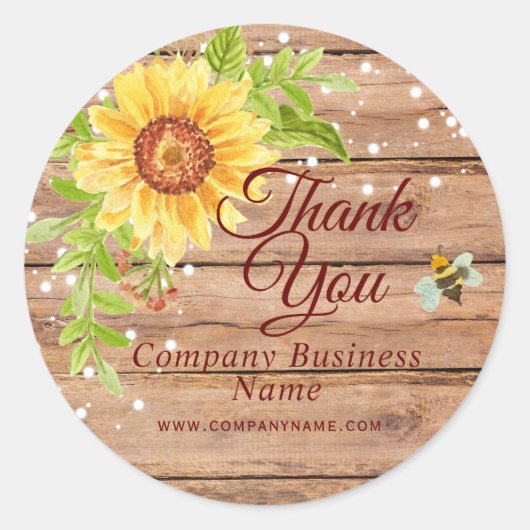 Rustieke gele zonnebloem business dank u ronde sticker (Voorkant)