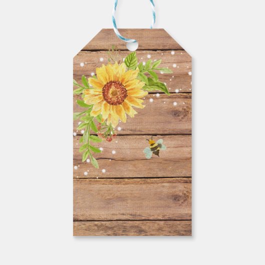 Rustieke gele zonnebloem dank u cadeaulabel (Achterkant)