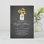 Rustieke Gele Zonnebloemen Mason Jar Couples Douch Kaart (Staand voorkant)