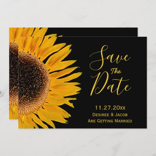 Rustieke Gele Zwarte Zonnebloem Save The Date (Voorkant / Achterkant)