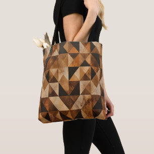 Rustieke geometrische houten patroon op maat gemaa draagtas