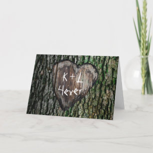 Rustieke gepersonaliseerde gesneden boom hart lief kaart