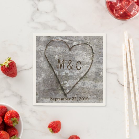 Rustieke gesneden berk hart boom bruiloft Initiale Servetten (Insitu)