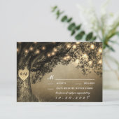 rustieke gesneden eiken boom bruiloft RSVP Kaarte (Staand voorkant)