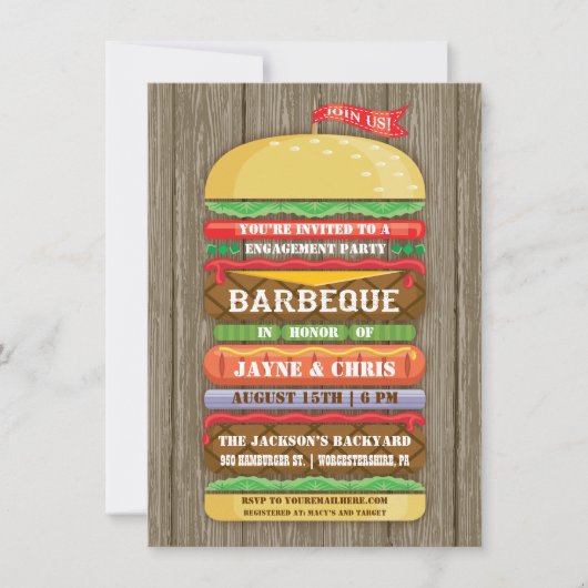 Rustieke Gestapelde Hamburger Verloving Feest BBQ Kaart (Voorkant)