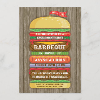 Rustieke Gestapelde Hamburger Verloving Feest BBQ  Kaart