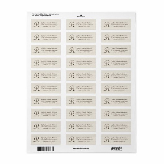 Rustieke gestructureerde naam en adreslabel Monogr Etiket (Full Sheet)