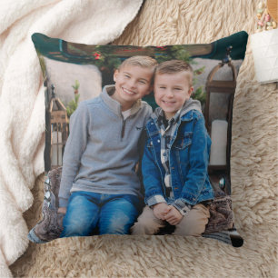 Rustieke gezinsfoto tweezijdige Kerstkaart Kussen