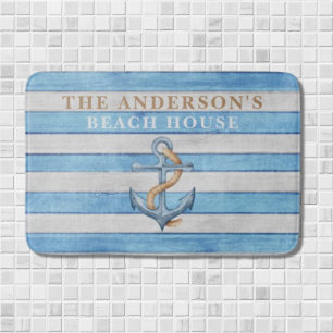 Rustieke Gezinsstrandhuis Nautische Strepen Badmat