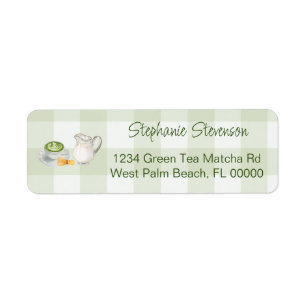 Rustieke Gingham Matcha Thee Retouradres Sticker