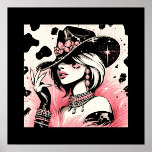 Rustieke Glam Cowgirl Roze Glitter Koehuid Print