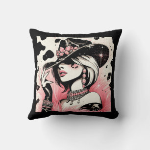 Rustieke Glam Cowgirl Roze Glitter Koehuidprint Kussen