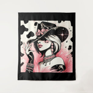 Rustieke Glam Cowgirl Roze Sparkle Koeienhuid Prin Wandkleed