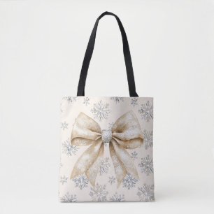 Rustieke Glitzy Cream Bows Kerstmis Draagtas