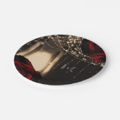 Rustieke Gloeilamp Lantaarn Donkerrode Rozen Bruil Papieren Bordje (Gekanteld)