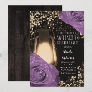 Rustieke Gloeilantaarn Sering Paars Rozen Sweet 16 Kaart