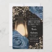 Rustieke Gloeilantaarn Stofblauw Rozen Sweet 16 Kaart (Voorkant)