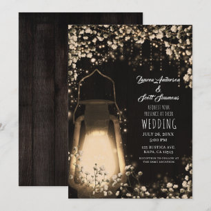 Rustieke Glow Lantaarn & Baby's Breath Bloemstuk B Kaart