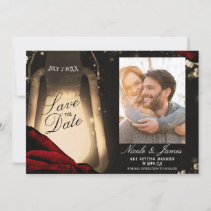 Rustieke Glow Lantaarn & Donkerrode Rozen Save the Kaart