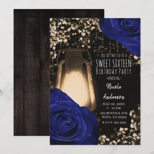 Rustieke Glow Lantaarn Navy Rozen Bruiloft Sweet 1 Kaart