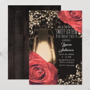 Rustieke Glow Lantaarn & Rode Rozen Sweet 16 Kaart