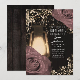 Rustieke Glow Lantaarn Stof Roze Rozen Bruidsdouch Kaart