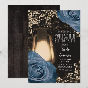 Rustieke Glow Lantaarn Stofblauw Rozen Sweet 16 Kaart