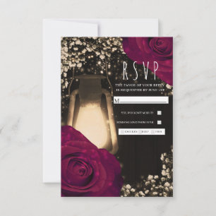 Rustieke Glow Lantern & Magenta Rozen Huwelijks RS RSVP Kaartje