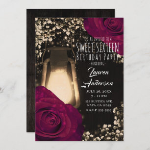 Rustieke Glow Lantern & Magenta Rozen Sweet 16 Kaart