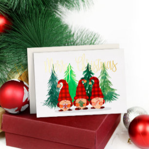 Rustieke Gnome Kerstmis Vrolijk Kerstmis Echt Goud Folie Feestdagenkaart