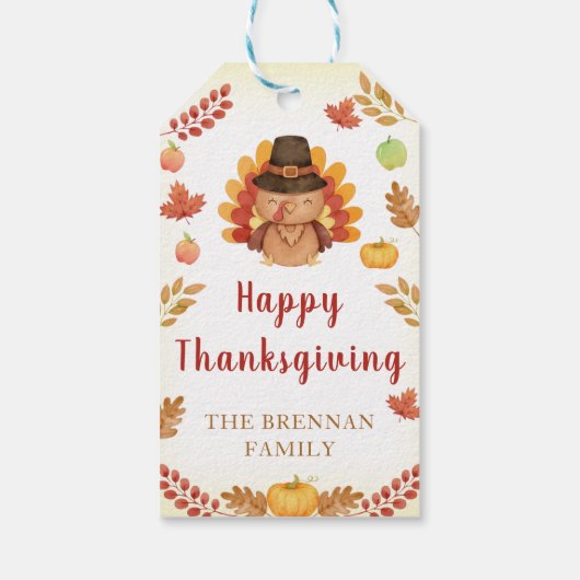 Rustieke Gobble Herfst Pompoen Happy Thanksgiving Cadeaulabel (Achterkant)