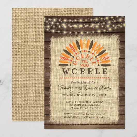 Rustieke "Gobble til you Wobble" Thanksgiving Dine Kaart (Voorkant / Achterkant)