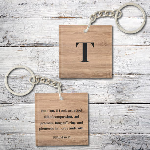 Rustieke God is een goede Psalmen Verzen Monogram Sleutelhanger