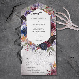 Rustieke gotische kleuren Halloween huwelijksdiner All In One Uitnodiging
