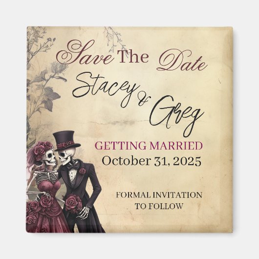 Rustieke Gotische Skeleton Wedding Magneet (Voorkant)