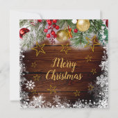 Rustieke Gouden Baubles Holly Berries Kerstfeest Kaart (Achterkant)