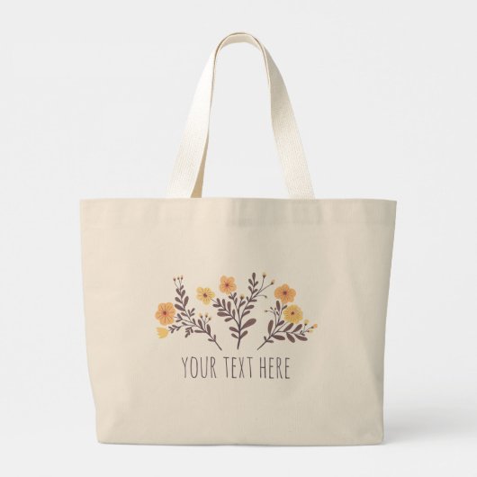 Rustieke Gouden Bloemen Aangepaste Boodschappen Wi Grote Tote Bag (Achterkant)