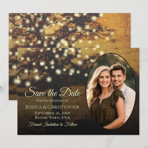 Rustieke Gouden Boomlichtjes & Foto Elegante Trouw Save The Date