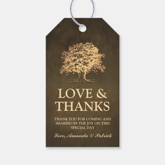 rustieke gouden eiken boom bruiloft dank u cadeaulabel (Voorkant)