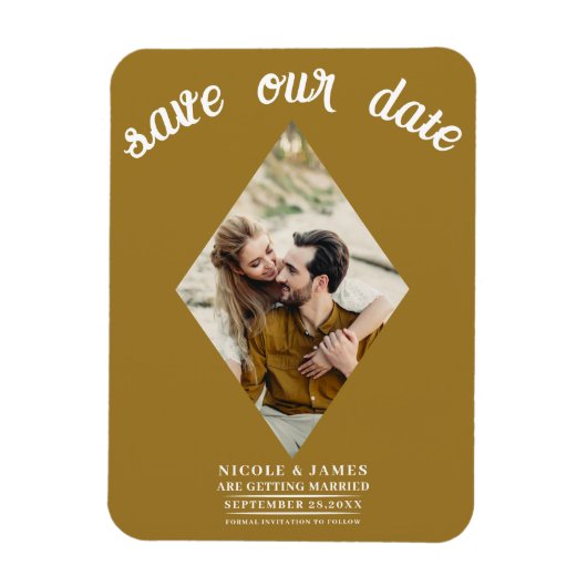 Rustieke Gouden Foto Bruiloft Save the Date Magneet (Verticaal)